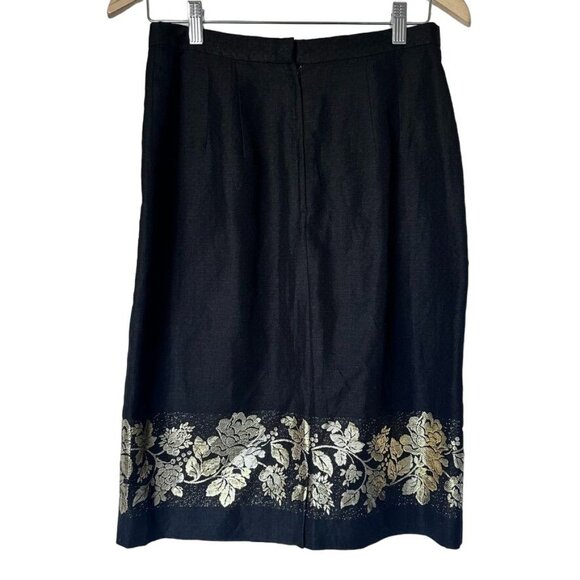 Vintage Albert Nipon Black & Gold Floral Embroidered Linen Skirt Suit Women's 8 - Picture 9 of 11